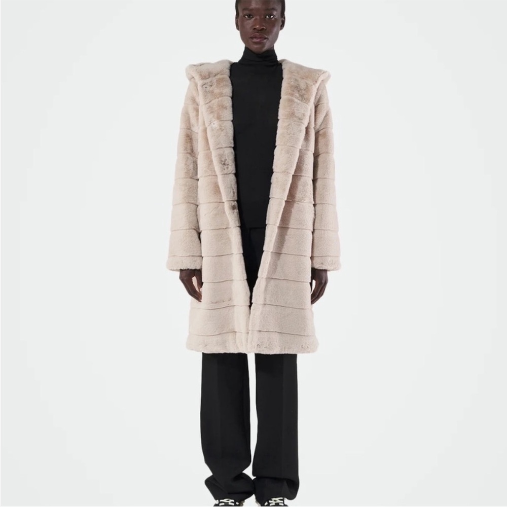 Apparis Celina Faux Fur Coat Cream With Hood  Size XS